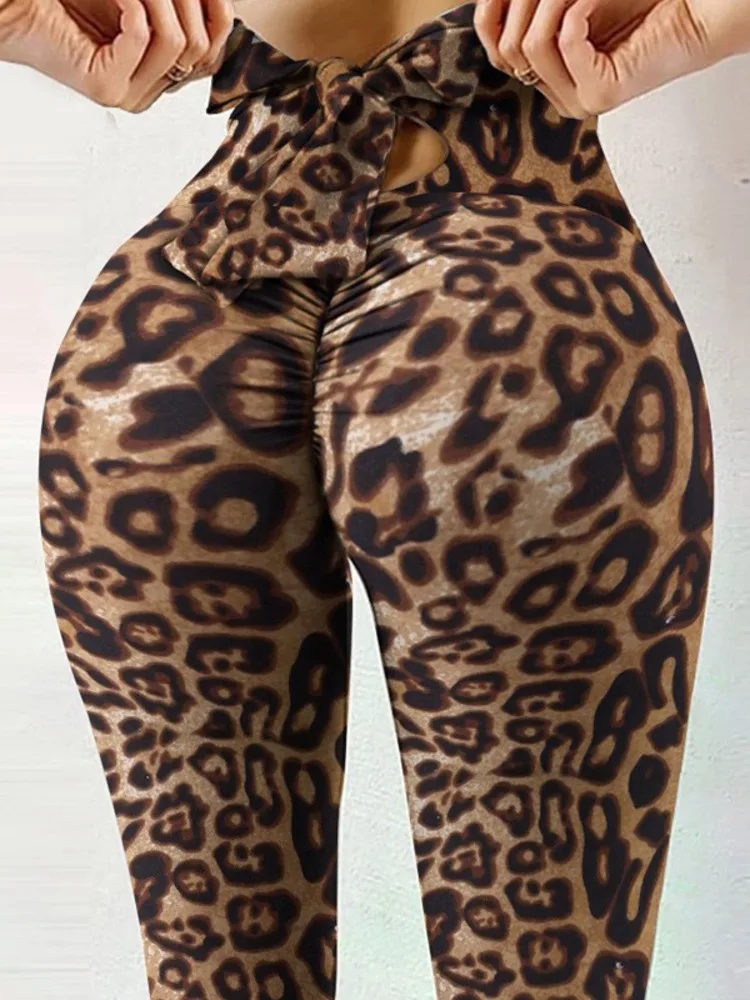 

Women's clothing Sports trouser Fashion Bow-Knot Leopard Elasticity Dance Tight Leggings Leopard Bowknot Sport Leggings yoga