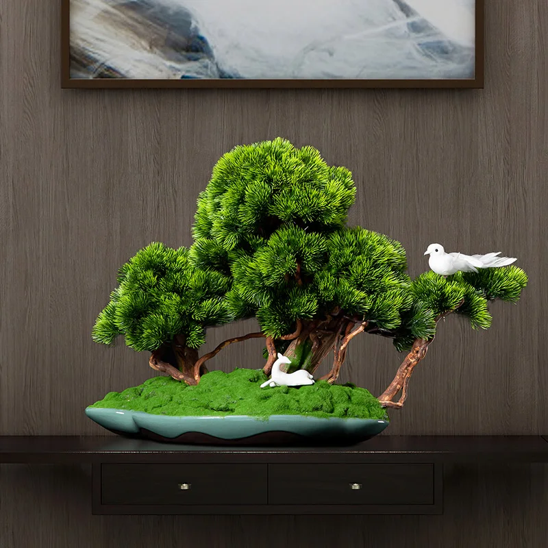 Simulation Welcome Pine Bonsai Office Decoration Living Room Home Green Plant Fake Tree Entrance Hotel Club Soft