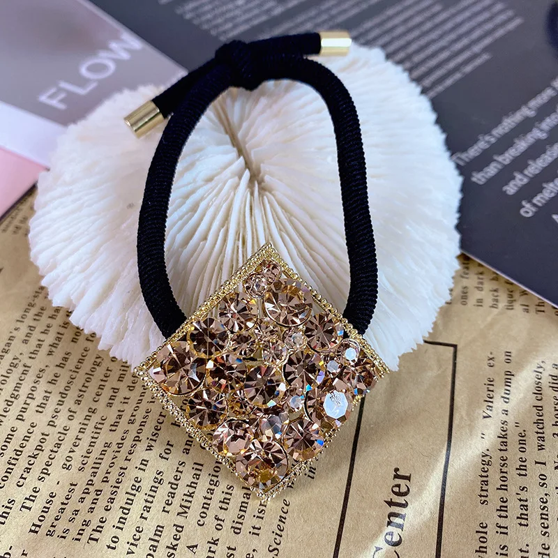 New Square Diamond Geometric Hair Ropes Women Elastic Hair Bands Party Accessories Rhinestone Bag Shape Crystal Rubber Hair Ties