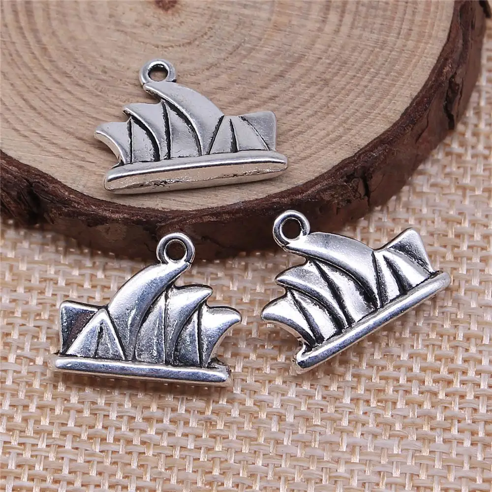 

80pcs 18x15mm Sydney Opera House Pendant Charms Wholesale Antique Silver Color For Jewelry Making Zinc Alloy Jewelry Findings