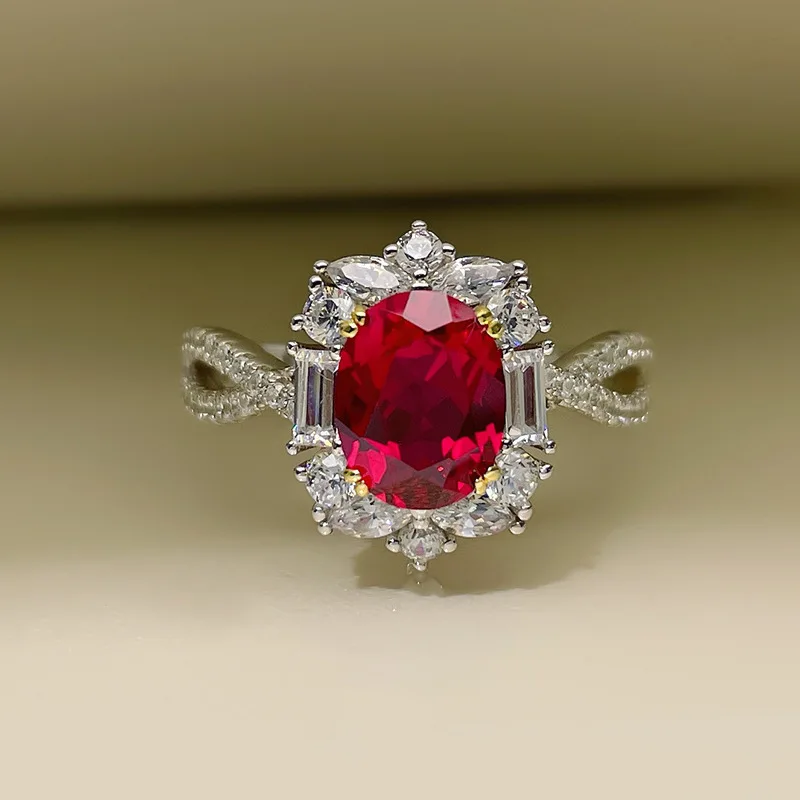 Red Corundum Fluorescent Color-Changing Light Luxury Full Diamond Open Ring Inlaid Versatile Daily Niche Simple Sweet