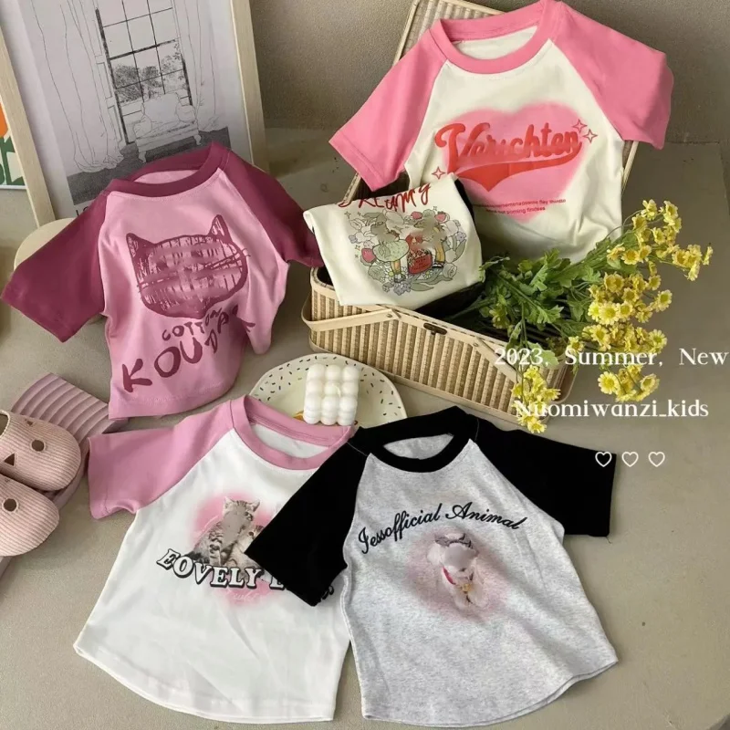 

Children's Clothing Girls' Short SleeveTT-shirt2024New Summer Western Style Cute Children Summer Girl Cute Top