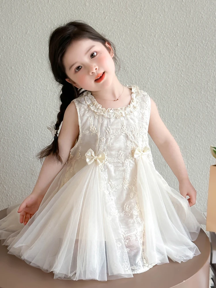 

Летнее модное детское платье Princ Sle Lace Me Svel для девочек на день рождения с узлом