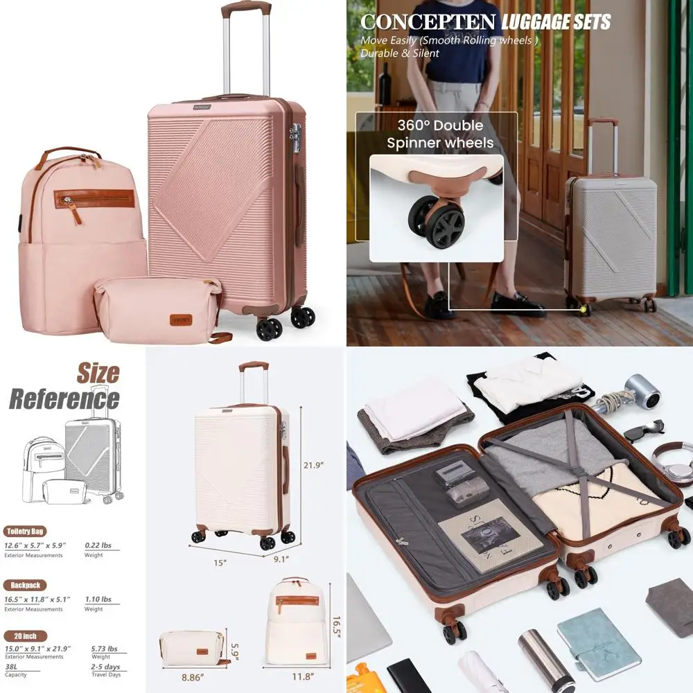 Juegos de equipaje de 3 piezas, maletas de mano de 20 pulgadas con ruedas giratorias, equipaje de viaje ligero con cerradura TSA, carcasa dura ABS Su
