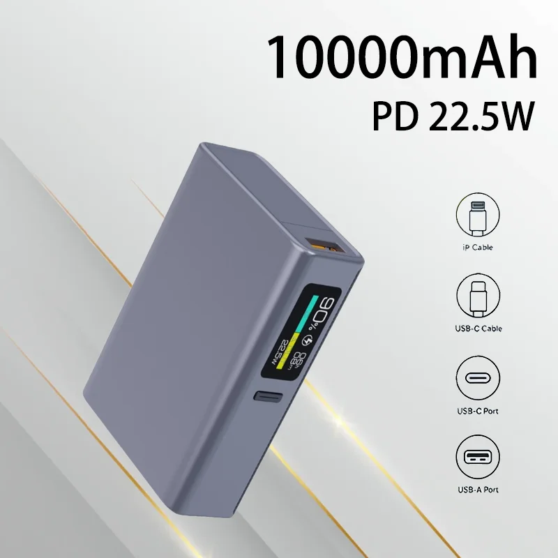 

Portable Mini Power Bank 10000mAh Color Digital Display Screen 22.5W Super Fast Charging Lightweight Mobile Power Supply