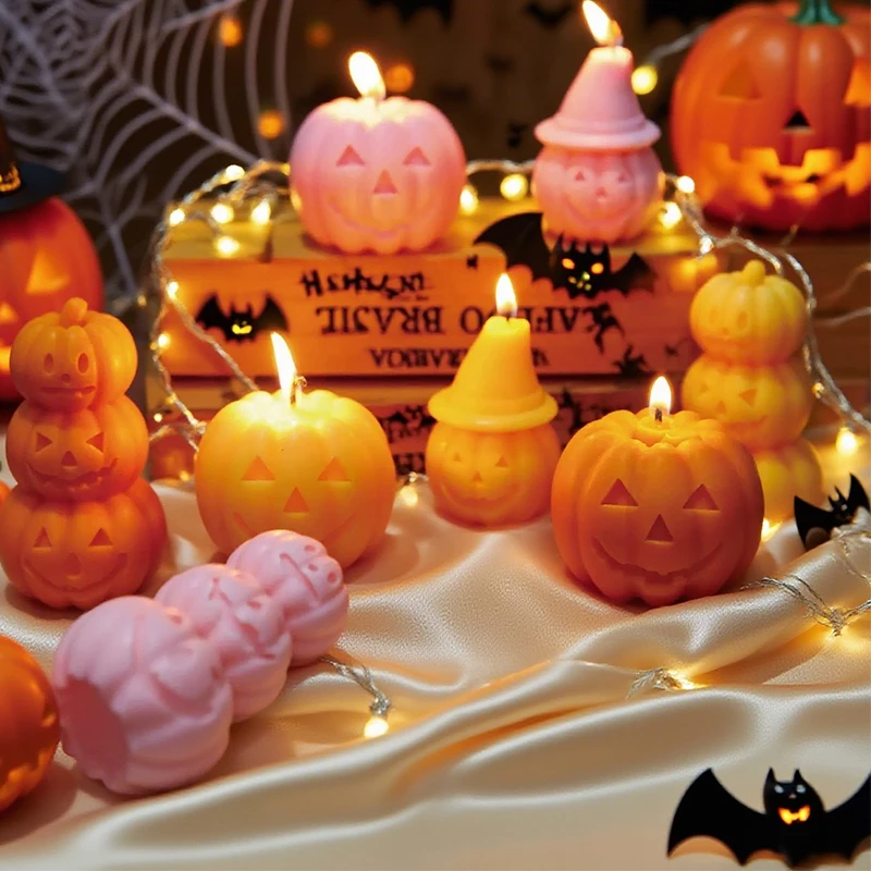 1Pc Halloween Pumpkin Ghost Candle Natural Soy Wax Aromatherapy Candle Smokeless Long-lasting Burn Home Decor Party Atmosphere