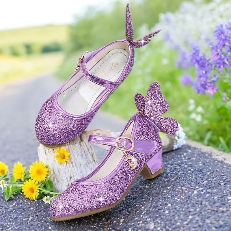 

Children's Purple High Heel Party Shoes Girl Sapatos De Salto Kiz Çocuk Topuklu Ayakkabı Schuhe Mädchen Сандали Для Девочки