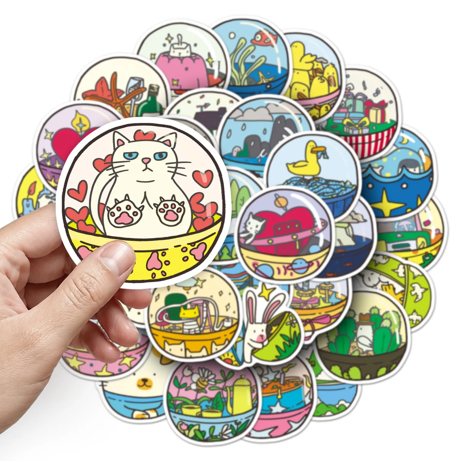 50 PCS Cartoon Gashapon Colorful Fun Hand Drawn Graffiti Stickers Pack Decorate Toy Box Desk Pen Holder Notebook Removable Decal