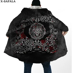 Norse Mythology Vegvisir Viking Symbol Thick Warm Hooded Cloak Men Overcoat Coat Windproof Fleece Cape Robe Hooded Blanket-4