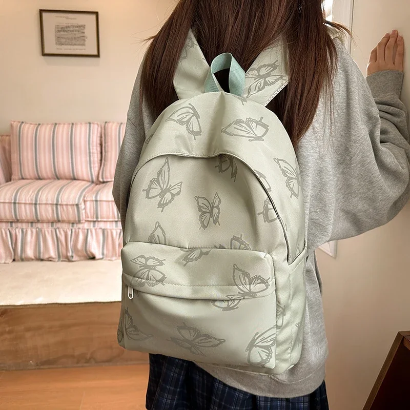 Solid Color Nylon Butterfly Backpacks Zipper 2025 Large Capacity Bags for Women Return To School Season Student Schoolbags