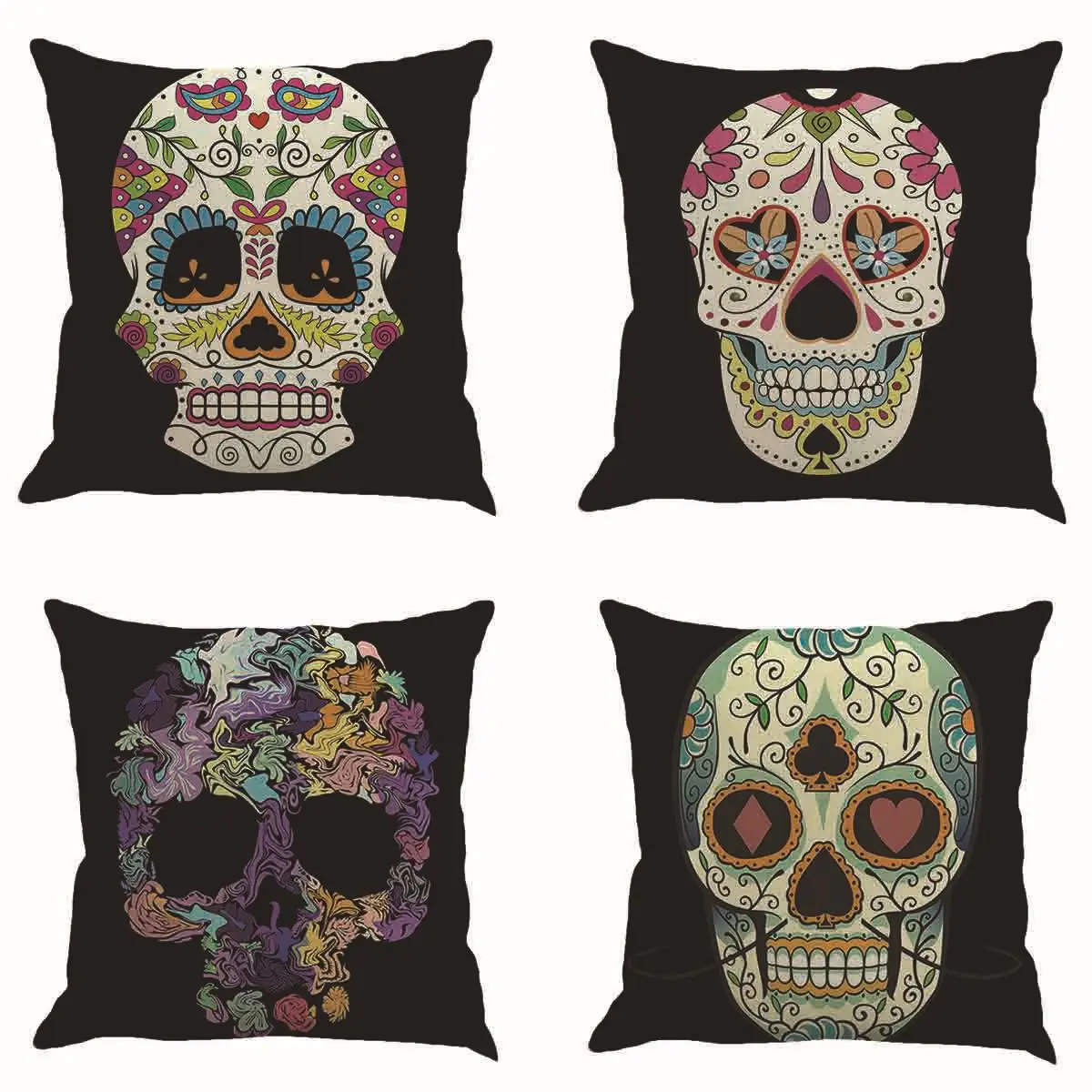 Sugar Skull Pillow cases Colorful skull Linen Throw Pillow Cover for Living Room Pillowcase for Pillow Sofa Bed Couch 45x45cm