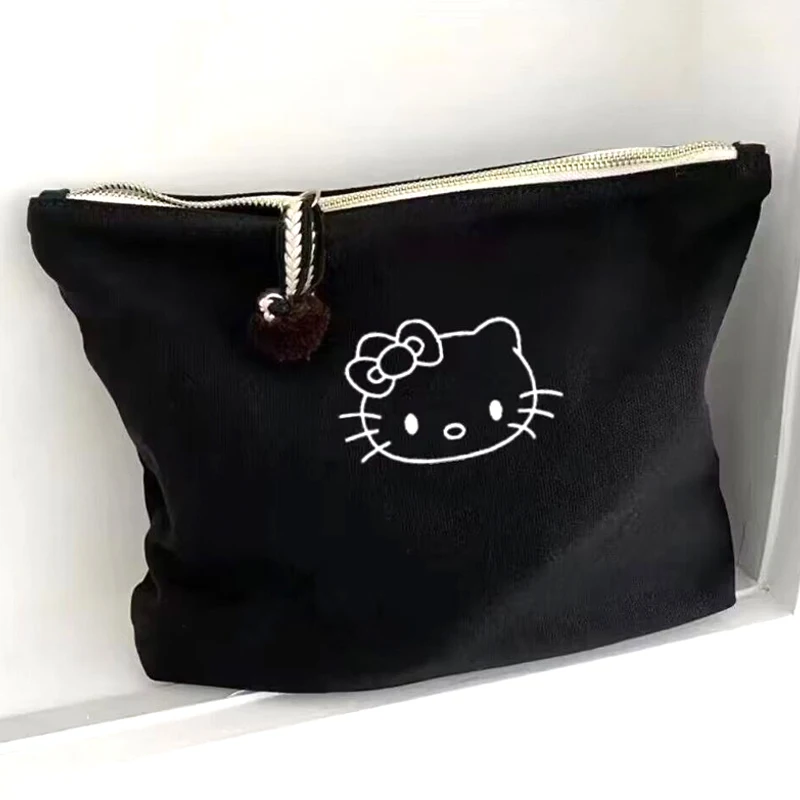 Black Hello Kitty Makeup Storage Bag Kawai Japanese Fashion Charm Portable Large Capacity Makeup Storage Bag Birthday Gift