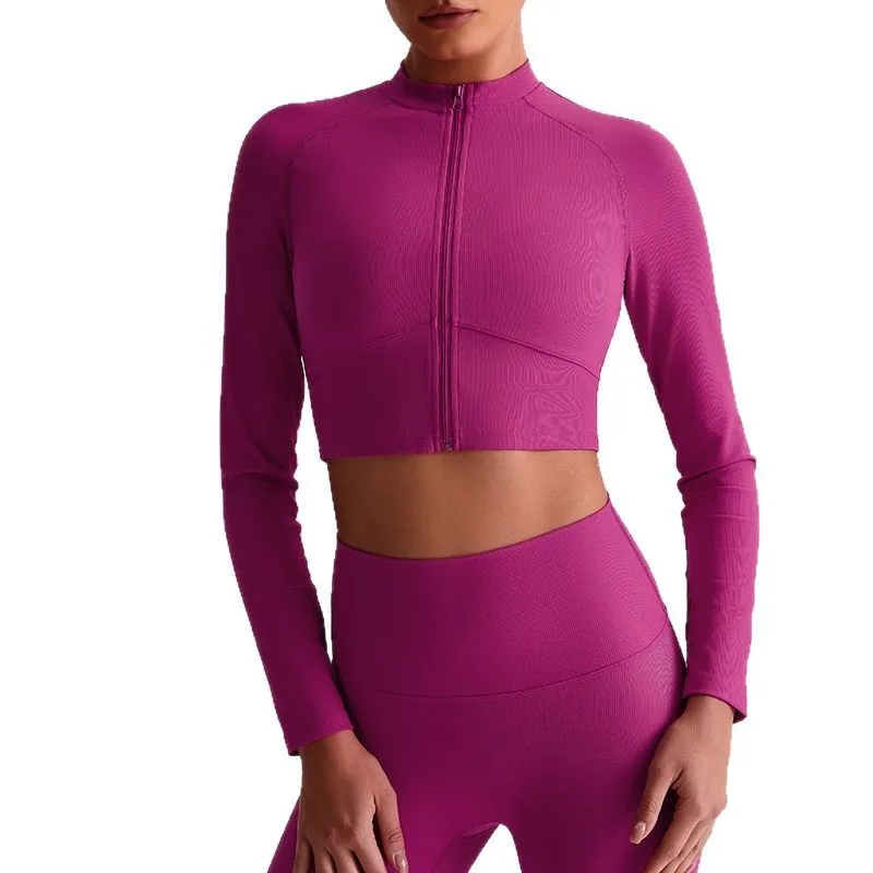 

Mermaid Curve Quick-drying Long-sleeved T-shirt Yoga Jacket Zipper Windproof Running Jacket Tight Rib Fitness Suit