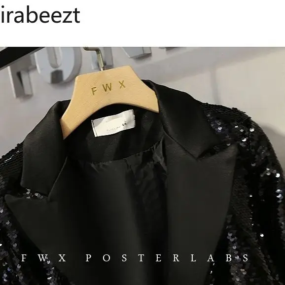 Autumn 2024 New Fashion All-in-one Slimming Design Glitter Sequin Blazer Women's Short Cardigan Top Black Jackets for Women