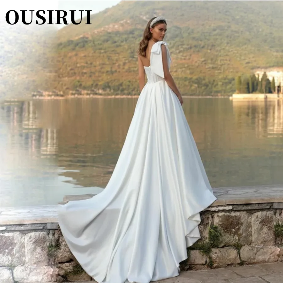 OUSIRUI  Asymmetrical Cathedral Train Backless Sleeveless A-line Women's Wedding Dresses Strapless Bridal Gown Vestido De Novia