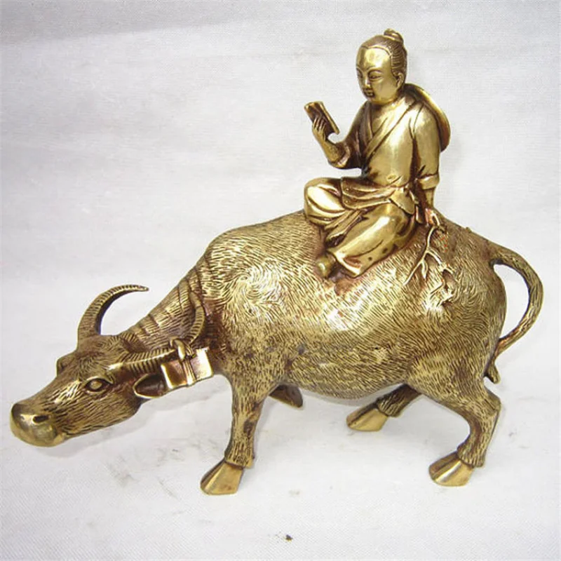 Ornament Brass Riding Cow Herding Boy Home Office Craft Metal Crafts Copper