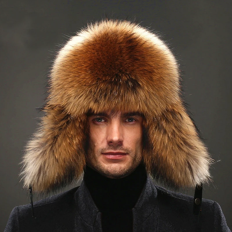 Hot high-end luxury fur hat Men\'s fox fur hat Lei Feng cap ear cap fur necessary hat Real fur hat 100% Sheepskin top fox hat