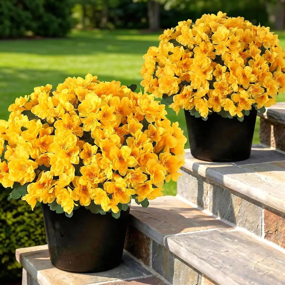 

Set of 2 Artificial Azalea Topiary Trees - UV-Resistant Silk Lower Potted Plants for Outdoor, Front Door, Garden, Yard, or Home