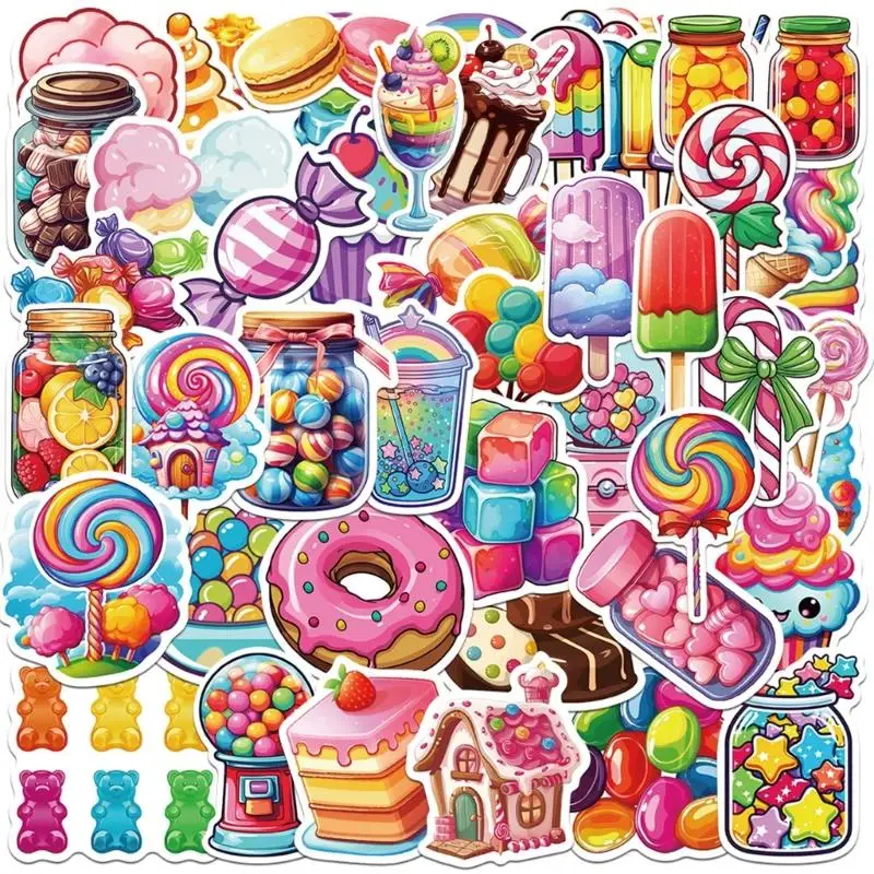

50 Sheet Candies Cake Stickers Decals For Phone Laptop Scrapbook Luggage