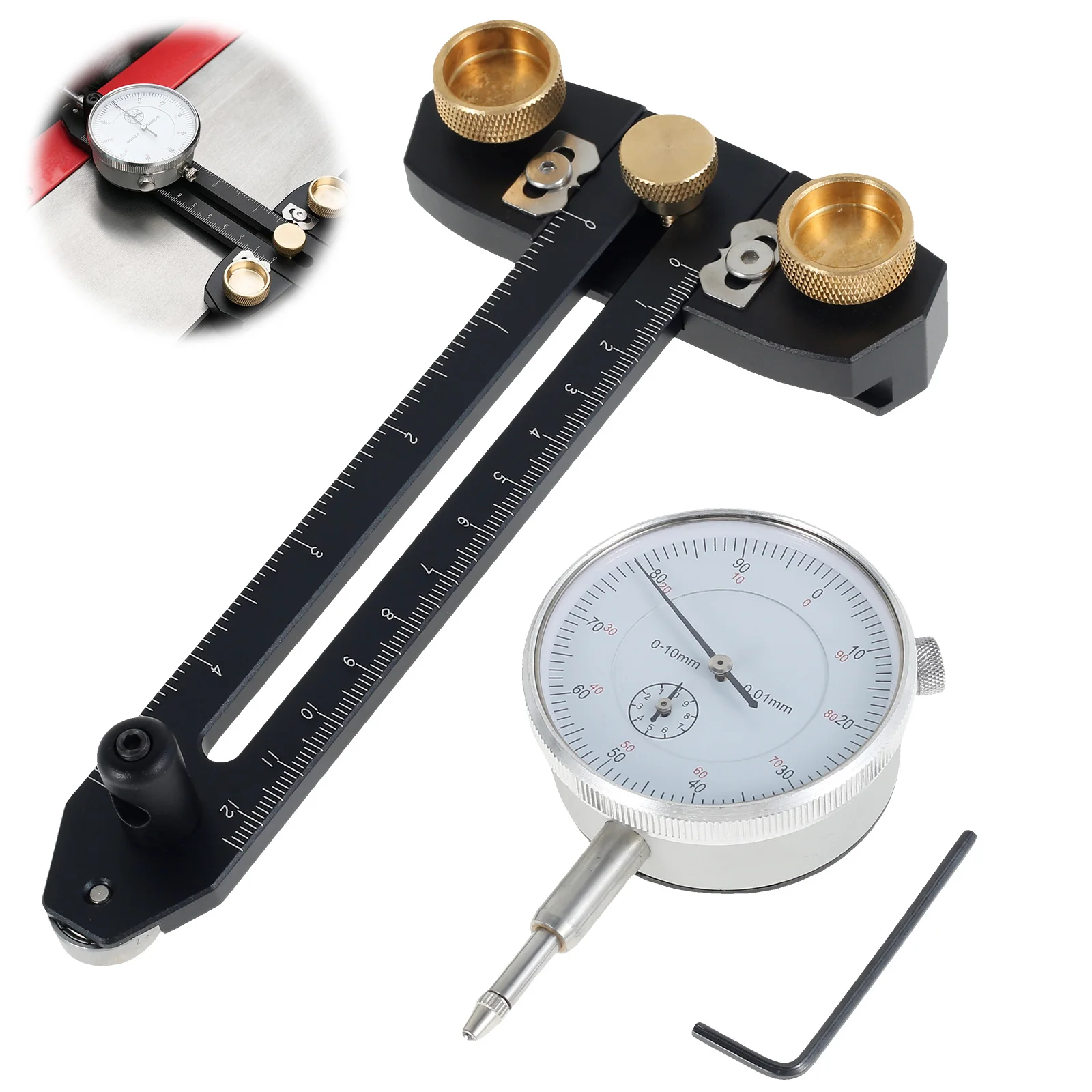 Table Saw Dial Indicator 0.01 mm Accuracy Adjustable Table Saw Alignment Gauge Calibrator Aluminum Alloy Table Saw Dial Gauge