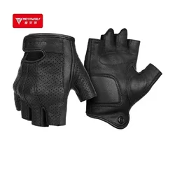 Retro Sheepskin Motorcycle Motocross Gloves Summer Riding Motorcycles Half Finger Motor Perforated Anti Drop Gloves Breathable