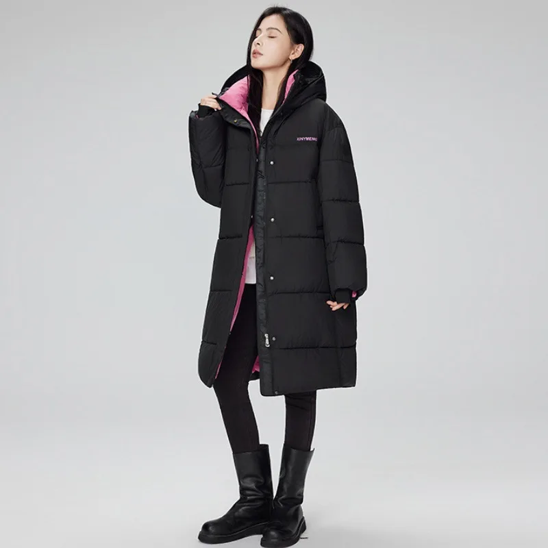 

Winter New Long Parka Women's Hooded Patchwork Puffer Jacket Cotton Coat Women's Sporty Fashion Thicken Warm Couple's Coat Trend