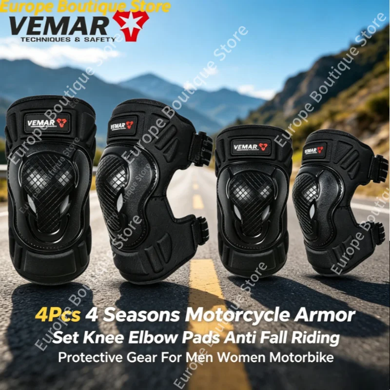 

2026 NEW 4Pcs Knee Elbow Pads Motorcycle Armor Set 4 Seasons Anti Fall Riding Protective Gear for Men Women Motorbike