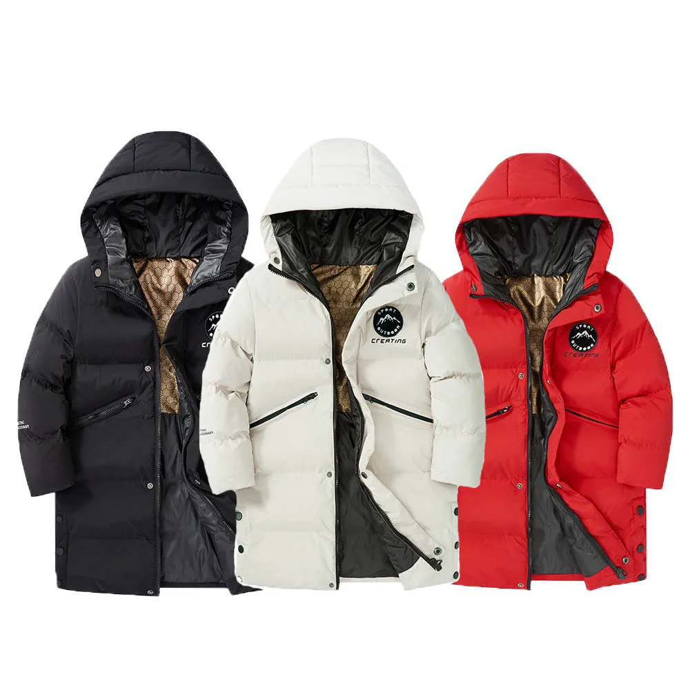 

Boys Girls Red Beige Winter Thick Warm Cotton Down Long Coat Teenager Kids Windproof Padded Outwear Children Garment 6-18Y