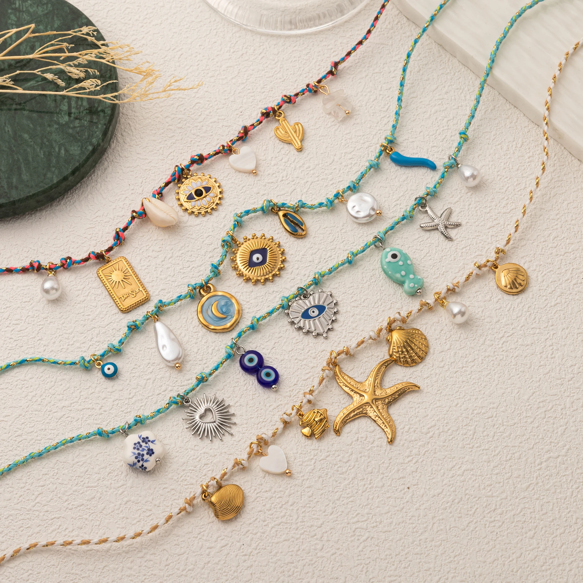 Bestselling Summer Sea Love Wind Starfish Pearl Love Pendant Colorful Dopamine Rope Necklace Gold Plated Color Preserved