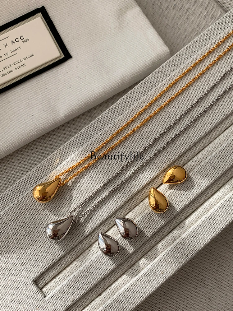 Gold and Silver Color Drop-Shaped Earrings Suit Light Luxury Minority High-Grade Long Accessories