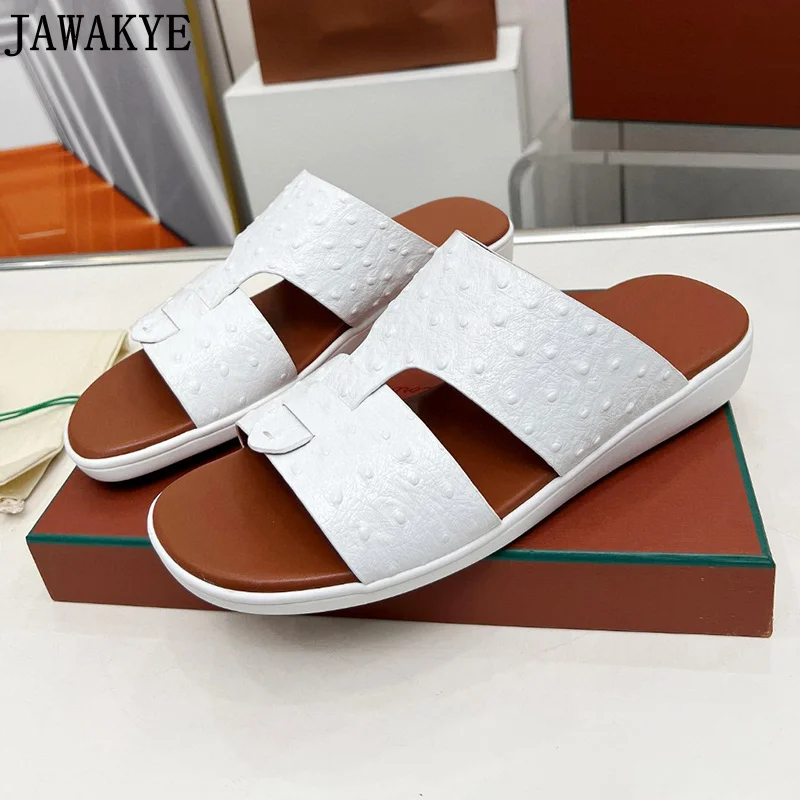 New Brand Flat Slippers Men Real Leather Flat Summer Walking Shoes Male Brown Platform Shoes Slide Runway Beach Slippers For Men