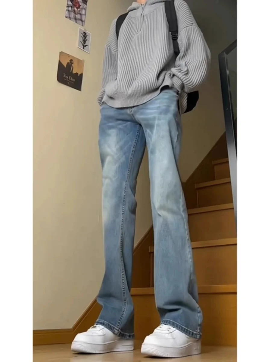 

Cleanfit American High Street Sle Men's Slim Fit Jeans Retro Hong Kong Sle Spring Straight Leg Micro Flared Pants