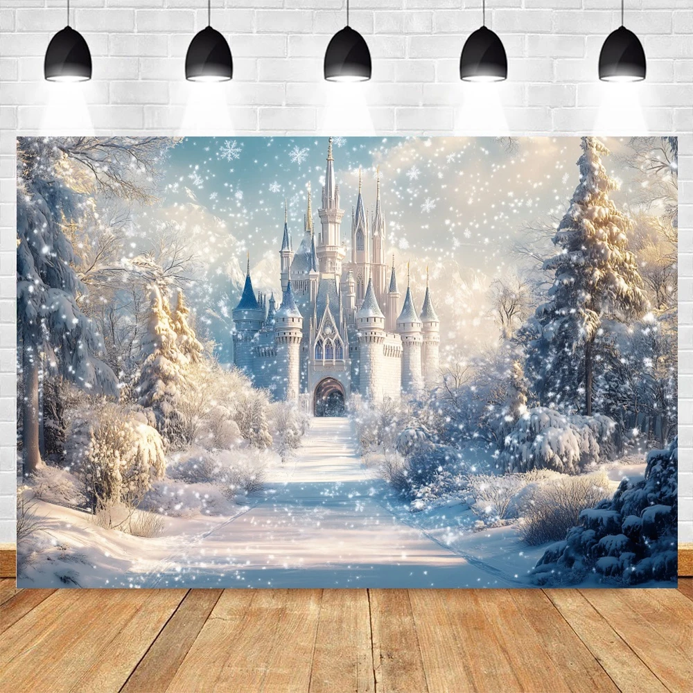 Winter Castle Backgrounds For Photographs Snowflake Forest Fairytale Palace Magical Theme Kids Family Portrait Photo Backdrops