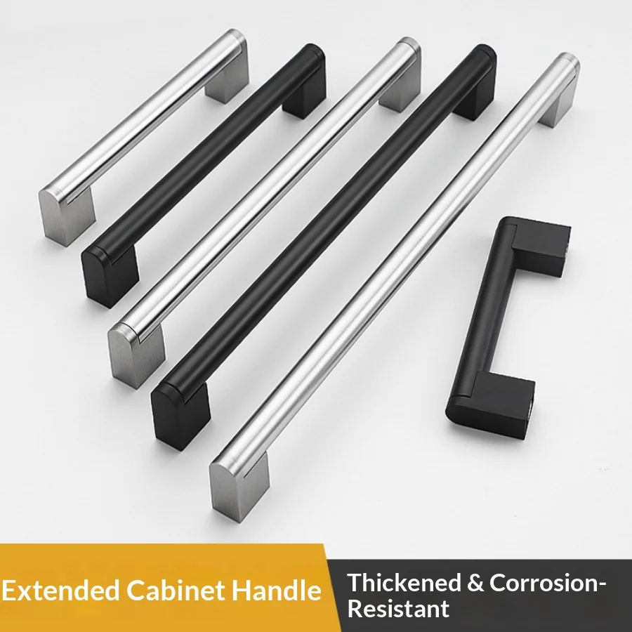 1Pack Black Cabinet Handles Brushed Stainless Steel Kitchen Cabinet Pulls-Modern Minimalist Drawer Handles for Cupboard Wardro
