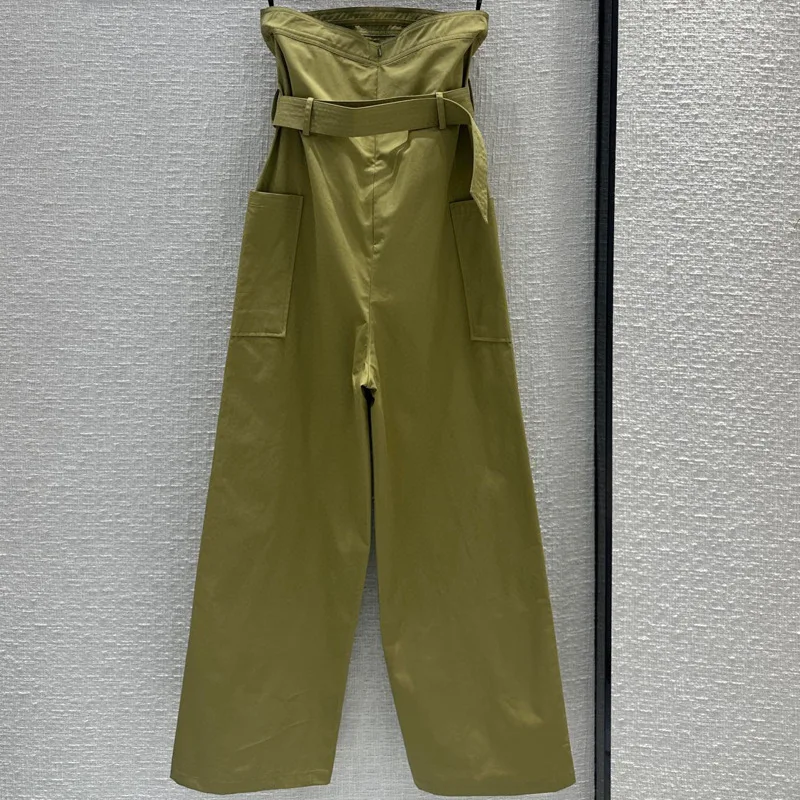 2024 Frock Wind Tube Top Jumpsuit Sweet and Cool Sexy Spice Girl Waist Wide Leg Straight Jumpsuit Summer