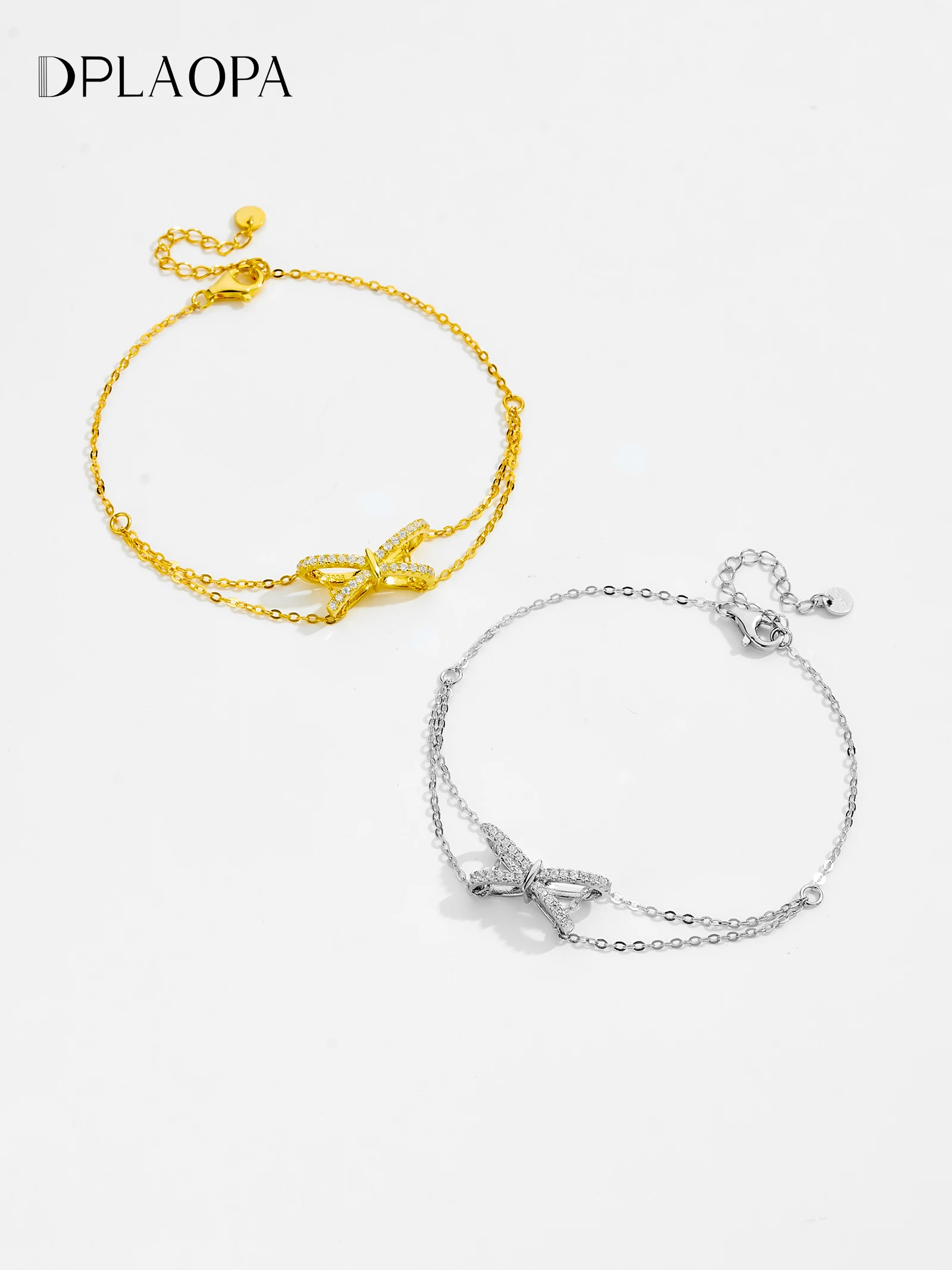 

DPLAOPA 925 Sterling Silver Butterfly Shape CZ Zircon Double Line Chain Bracelet Luxury Fine Wedding Anniversary Jewelry Gift