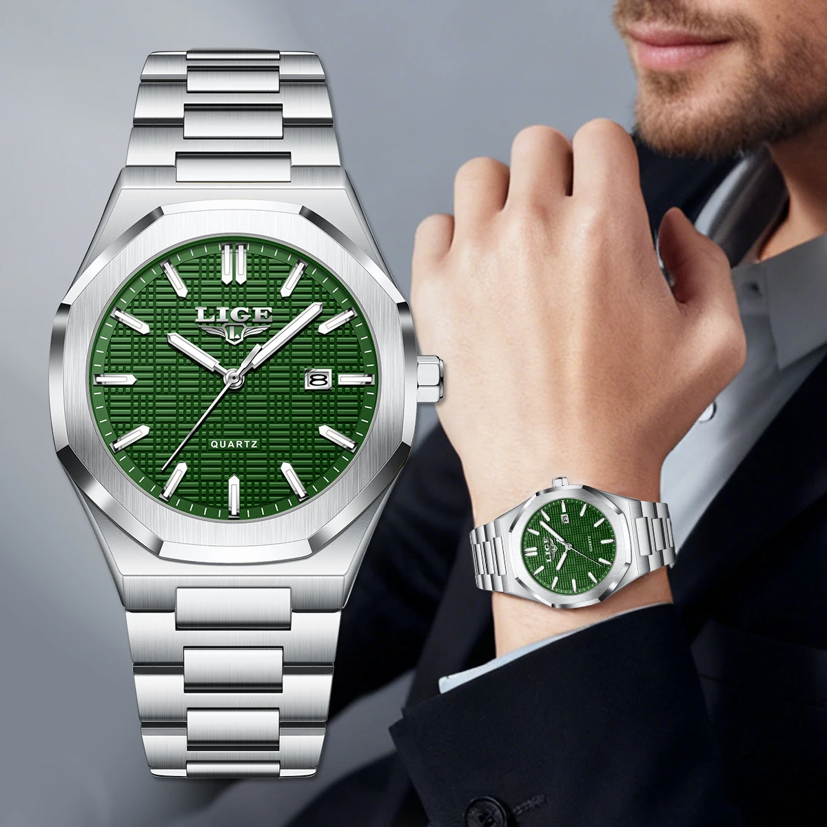 

LIGE 2026 men's watch fashion quartz mens wristwatch luminous luxury business waterproof calendar male watch Gift reloj hommes