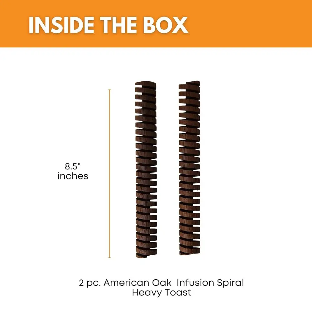8 American Oak Heavy Toast Wood Spirals for Aged Whiskey, Wine, and Spirits