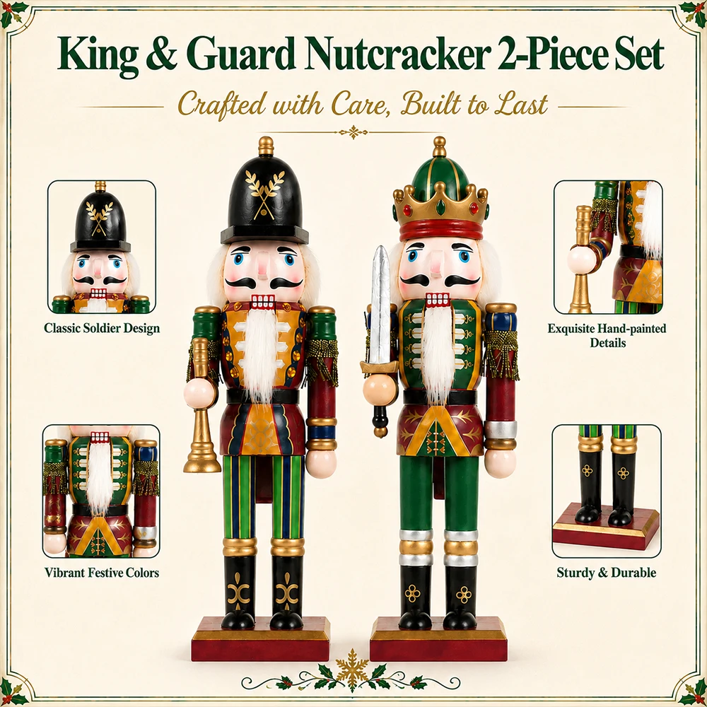 30CM Weihnachten Nussknacker Soldat Puppe Holz Vintage Puppe Kreative Handwerk Geschenk Weihnachten Dekorationen Hause Ornament – Detail 7