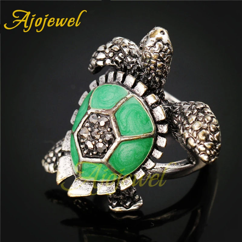 Ajojewel Rhinestone Turtle Ring Animal Vintage Style Tortoise Jewelry Unique Gifts