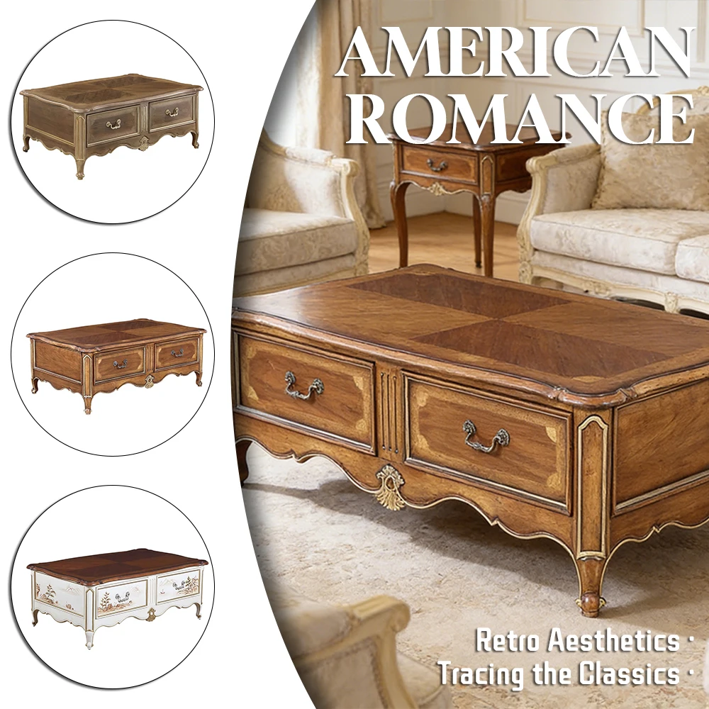！@Sitting Room Furniture Living Room Center Table Classical Nice Color Painting Storage Rectangle Luxury Wooden Coffee Table
