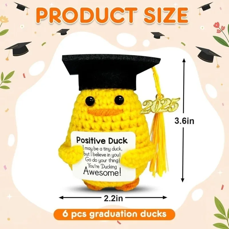 مجموعة هدايا كروشيه مصنوعة يدويًا على شكل بطة التخرج الإيجابية مع بطاقة تحفيزية مثالية لخريجي المدارس الثانوية المتوسطة