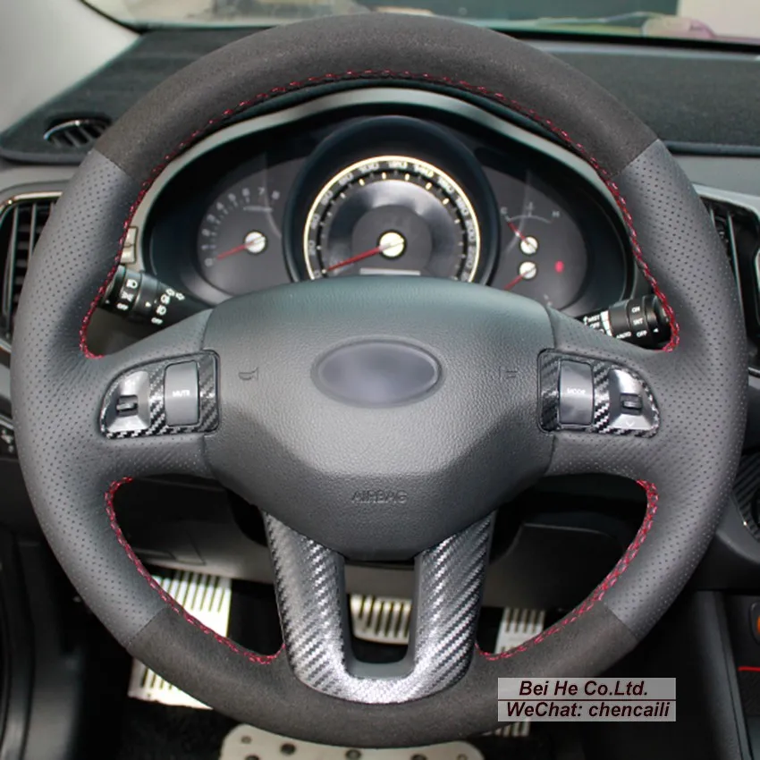 

Нескользящий черный замшевый чехол на руль из натуральной кожи с ручной вышивкой для Kia Sportage Sportage 3, аксессуары для интерьера