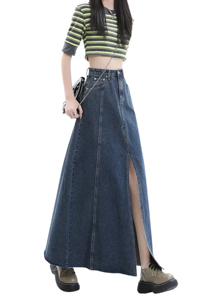 Irregular Fashion Elegant Temperament Denim Long Skirt Women High Wait Streetwear A-line Spring Summer New Korean 2023