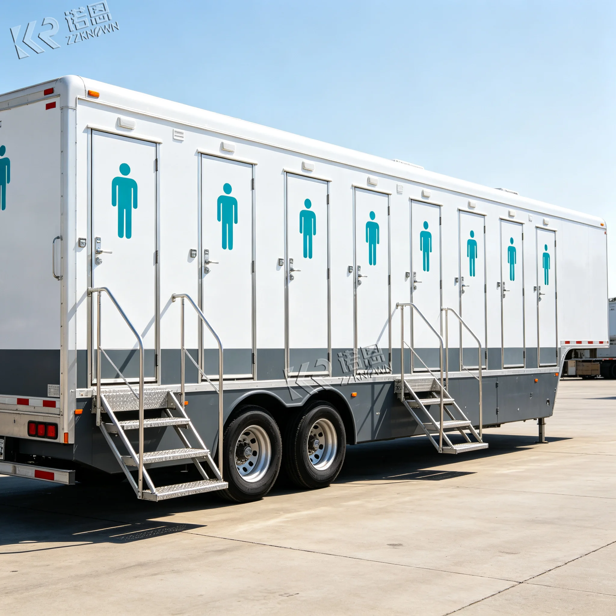 Two Compartment Portable Toilet Trailer Mobile Bathroom Trailer for Government Project Rental