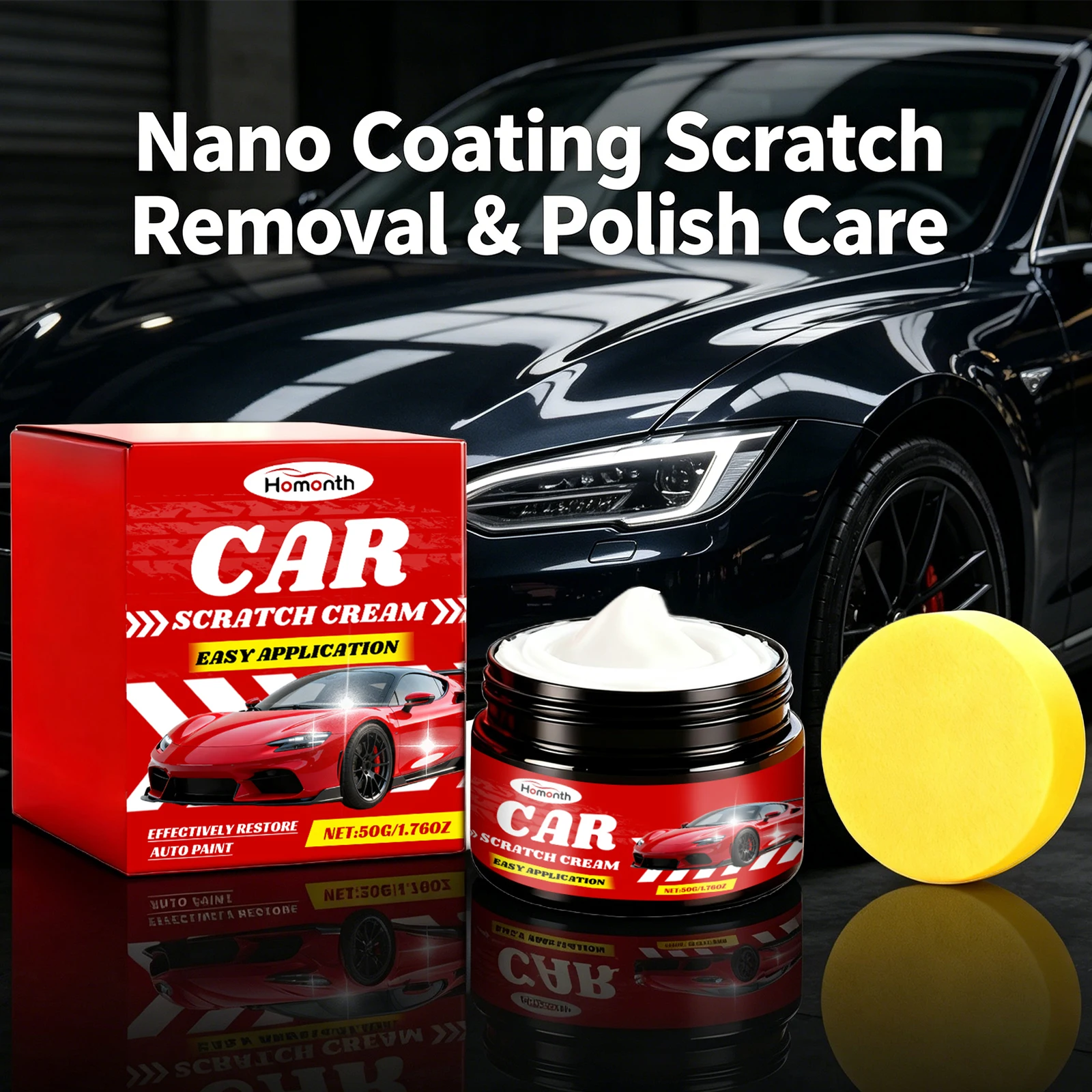 Car Scratch Remover Cream with Sponge Auto Paint Scratch Remover Polishing Paste for Car Scuffs Swirls Fine Lines Cleaning Care