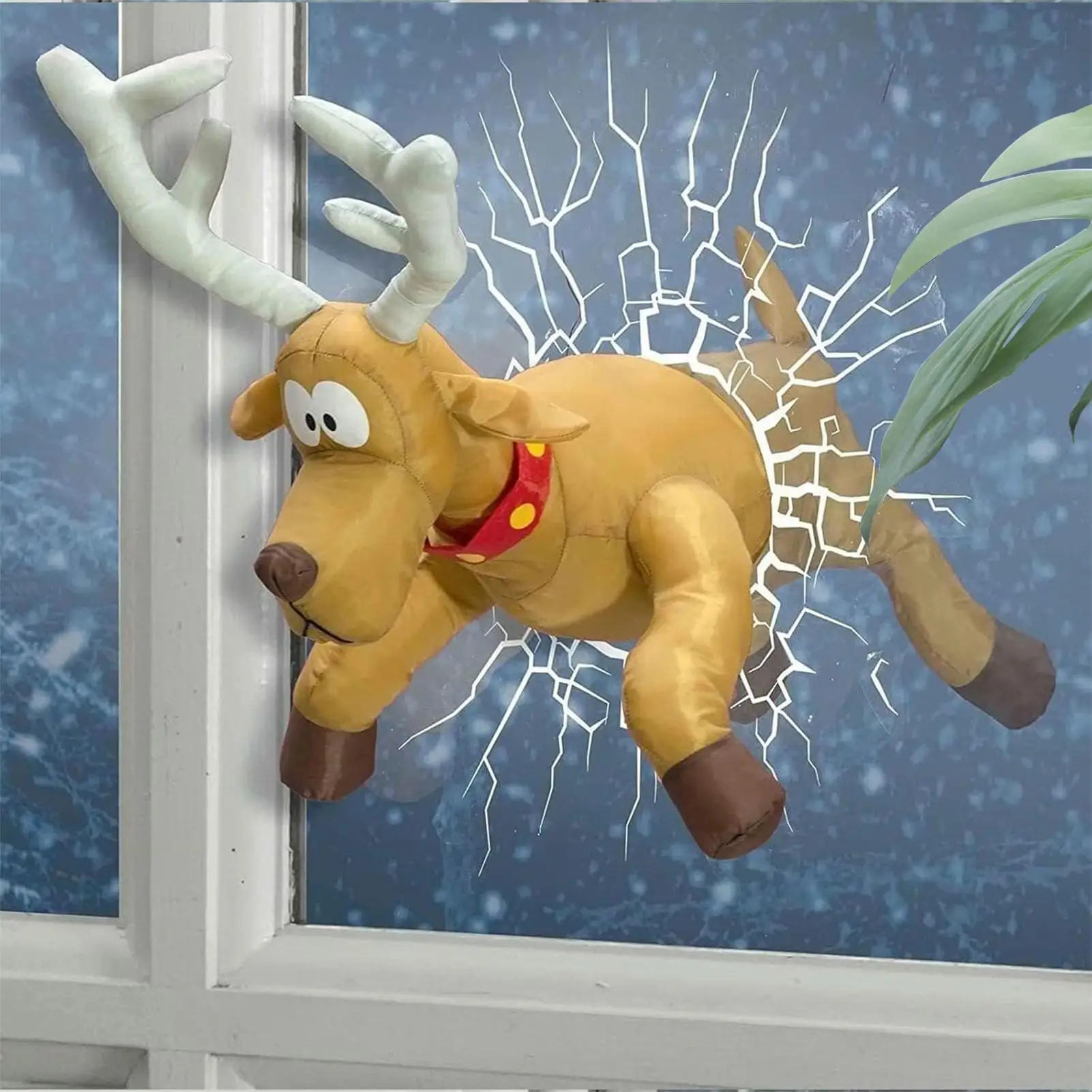 

Christmas Crashing Animated Decoration Smashing Santa Reindeer Decoration Sound Activation Decor with Broken Glass Sticker