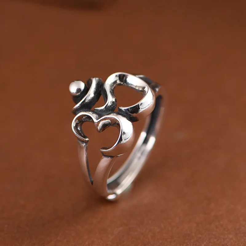 BOCAI New S925 Pure Silver Jewelry Retro Simple Sanskrit Six Character Mantra Ring Women's Choice Gift