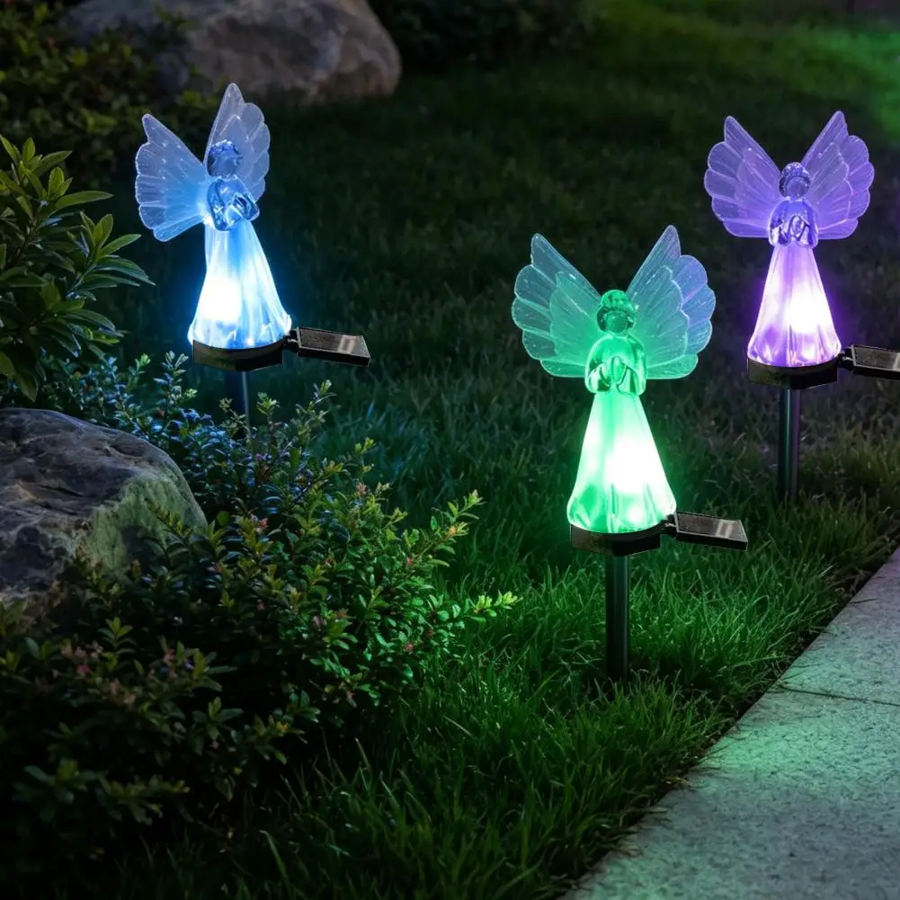 Solar Angel Garden Light, LED Angel Yard Stake Light, Waterproof Memorial Decorative Lamp for Cemetery Graveyard Patio Lawn Path