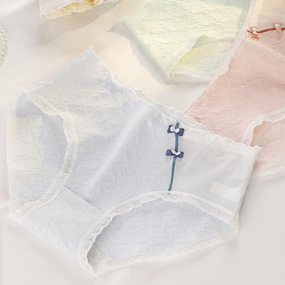 

5PCS Breathable Mid Waist Sweet Panties Underpants Cotton Crotch Mesh Briefs Bow Underwear Seamless Briefs Women Women